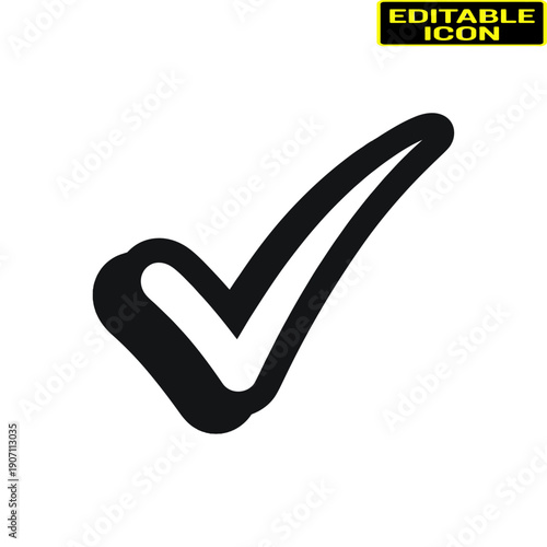 A black and white checkmark symbol indicating approval or completion Vector, illustration