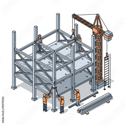 Construction Site with Crane and Workers.