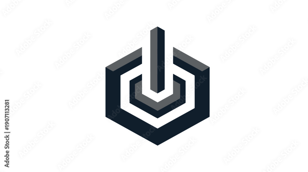 Fototapeta premium A geometric graphic comprised of layered, hexagonal shapes with a central vertical pillar
