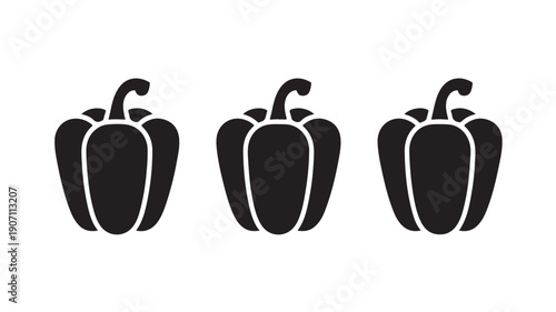 Bell Peppers Silhouette Set in Simple Flat Design with Black Color on White Background for Culinary Illustration