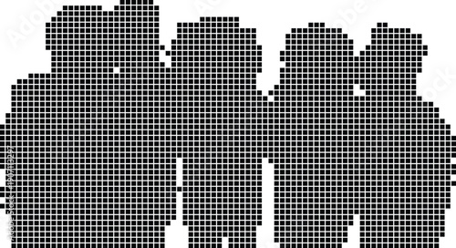 Pixelated silhouette of group of people grid patterned figures