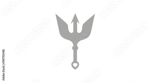 A gray trident icon centered on white background, featuring three tines and handle with an oval end