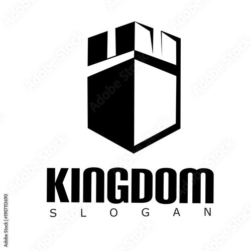 Minimal black and white castle tower logo in clean vector style, suitable for branding, real estate, security, construction, gaming, and corporate identity with a strong modern geometric look