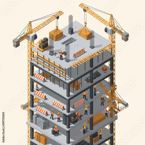 Multi Level Building Under Construction Site.