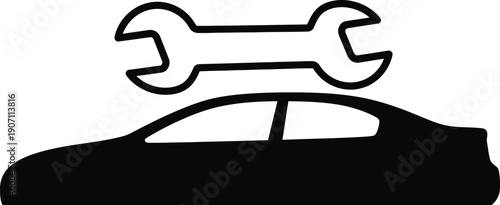 Modern car maintenance concept with wrench on vehicle
