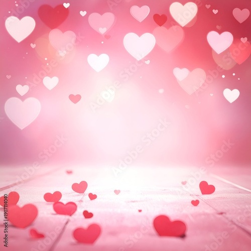 Wallpaper Mural Soft pink heart bokeh background with floating hearts and copy space. Torontodigital.ca