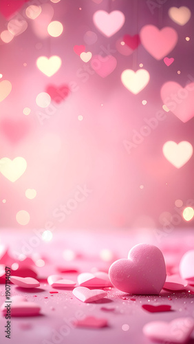 Wallpaper Mural Soft pink Valentine's Day background with floating heart shapes and bokeh lights, vertical orientation for mobile and social media. Generative AI. Torontodigital.ca