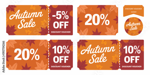 Autumn sale, discount vouchers, with special offers for fall season shopping, seasonal promotions, retail marketing campaigns, ecommerce advertising, and commercial design projects