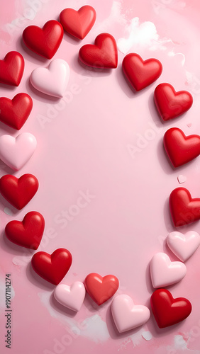 Wallpaper Mural Oval frame made of red, pink and white hearts on soft pink background. Torontodigital.ca