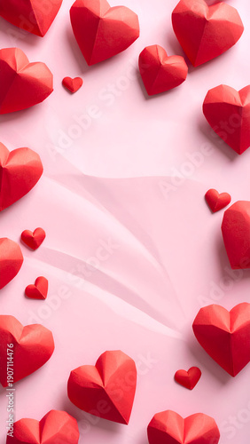 Wallpaper Mural Valentine's Day background with red 3D paper hearts on pink textured background. Torontodigital.ca