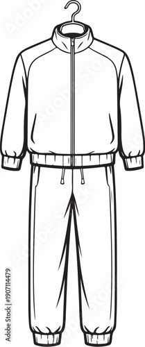 Basketball Warm Up Tracksuit on Hanger Black and White Line Art.eps