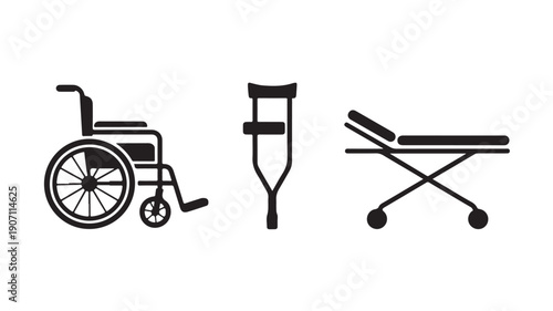 Medical Mobility Aids Simple Black Silhouette on White Background for Healthcare Illustration