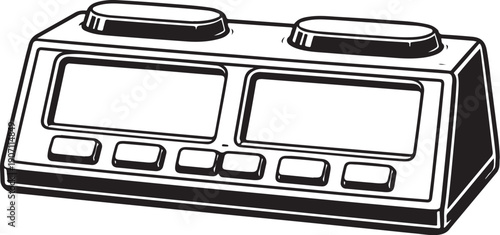 Digital Chess Clock Front View Black and White Line Art.eps