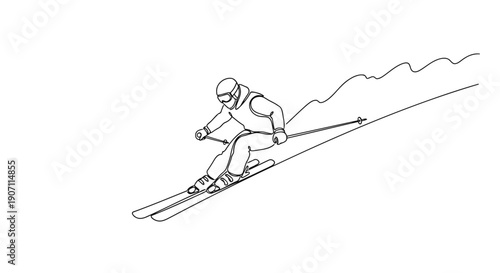 Minimalist downhill skier variable line art — winter sport action icon vector
