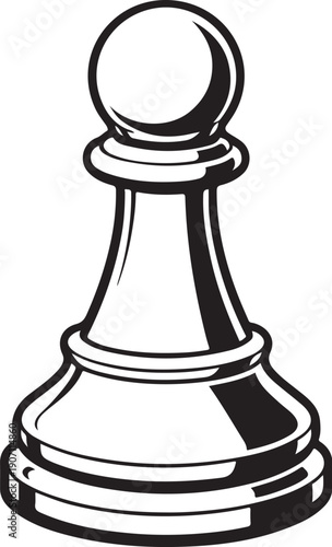 Chess Pawn Piece View Black and White Line Art.eps