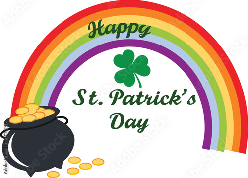 Happy st patrick s day rainbow pot of gold shamrock irish luck celebration
