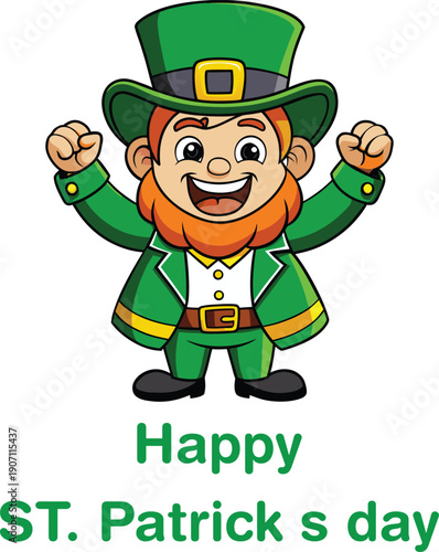 Happy st patrick s day cartoon leprechaun with green hat and beard