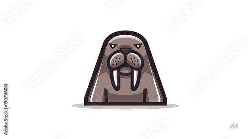 A stylized illustration of a walrus with a stern expression, facing forward. Simplified design