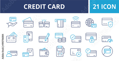 Credit card web banner icon set outline multistyle vector illustrations concept style multicolor
