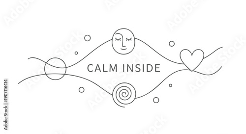 Minimalist line art calm inside mental wellness vector illustration, for meditation or mindfulness website, overlay effect, Isolated on transparent background, png