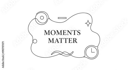 Vector typographic label with 'Moments Matter' text, minimalist line art design, for banner or poster, isolated on transparent background, png