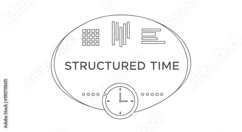 Vector illustration of a clock and calendar icons with 'STRUCTURED TIME' text, for time management or productivity concept, isolated on transparent background, png