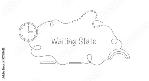 Vector illustration of a waiting state concept with clock and thought bubble, for website or app design, isolated on transparent background, png