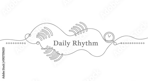 Vector daily rhythm label with abstract line art and leaf pattern, for music or podcast branding, Isolated on transparent background, png
