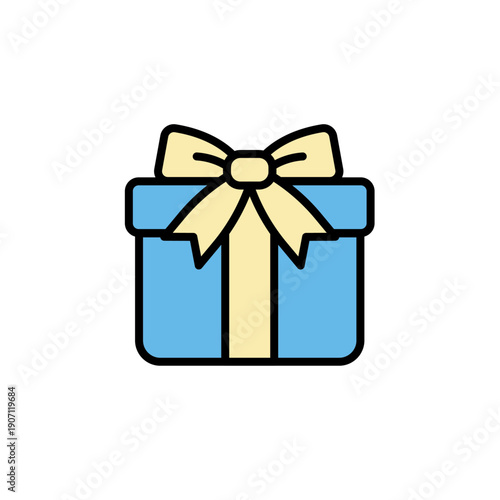 リボン付きギフトボックスの線画カラーアイコン
