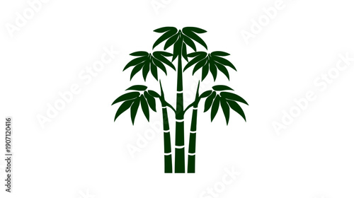 A stylized bamboo illustration with dark green stalks and leaves against a clean white background