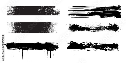 Straight thick vector lines. Black hand drawn brushstroke text boxes. Chinese, Korean, Japanese calligraphy brushstroke set. Rough grunge thick gouache paint texture. Sketchy ink rectangle textboxes