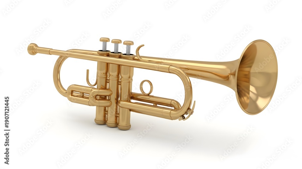 Obraz premium Golden Trumpet Musical Instrument Isolated on White Background, Professional Brass Instrument for Jazz and Classical Music