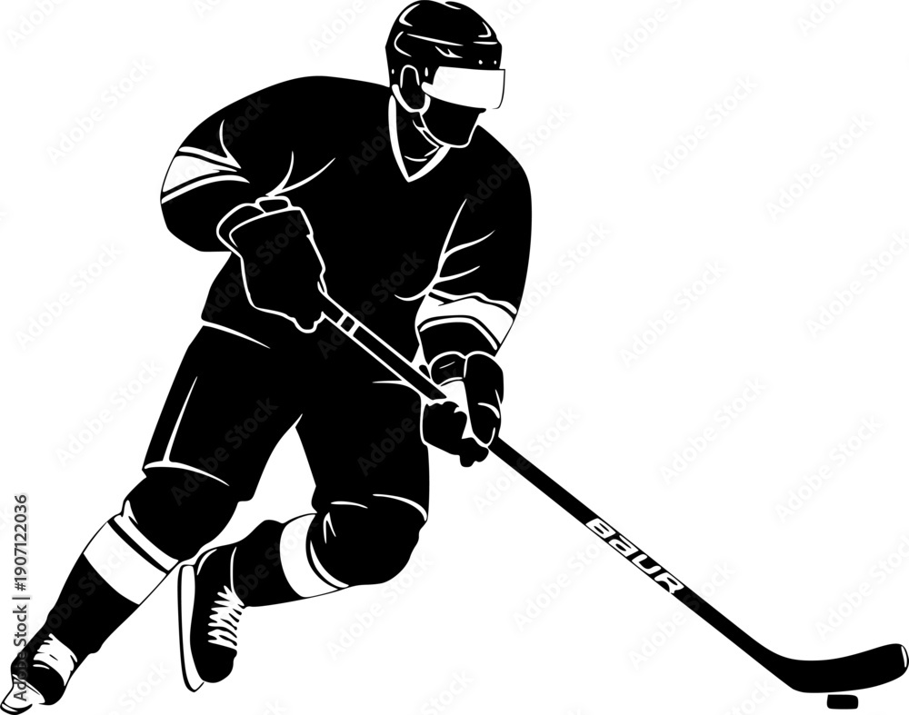 Obraz premium hockey player silhouette holding hokey stick
