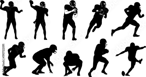 set of silhouettes of football player vector
