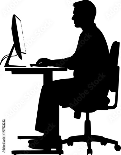 silhouette of a man working on a laptop