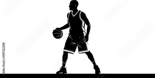 silhouette of a basketball player has the ball