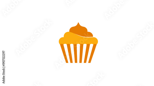 A vector illustration of a cupcake with two-toned orange frosting and a striped paper liner