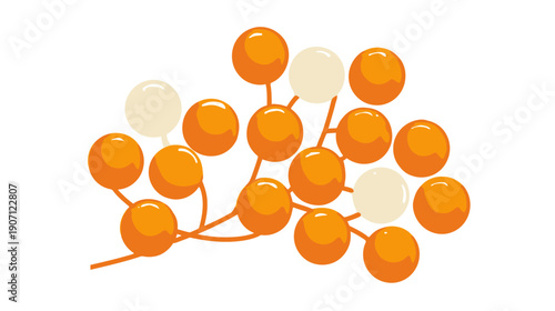 Illustration of a cluster of stylized orange spheres with a network of stems against white