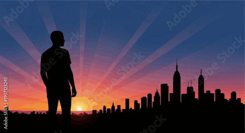 silhouette of a man in the city