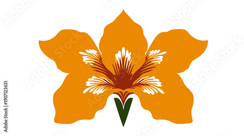 Simplified botanical illustration showcasing an open, stylized flower with bold color contrasts
