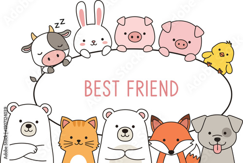 Cute cartoon animals surrounding text that reads best friend