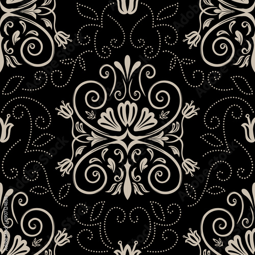 Damask seamless repeat element pattern. Beautiful luxury vintage floral damask vector illustration. Design for wallpaper, decorative, texture, textile, ornament, wrapping, shirts, clothing