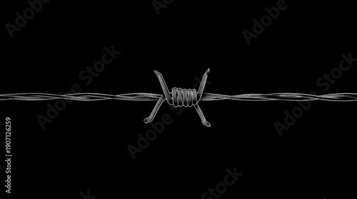 A drawing of a barbed wire strand against a stark black backdrop