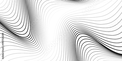 Horizontal line pattern. From thin line to thick. Parallel stripe. Black streak on white background. Straight gradation stripes. Abstract geometric patern.