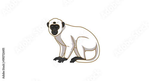 Adorable White Monkey Illustration with Dark Face and Distinctive Forehead Spot