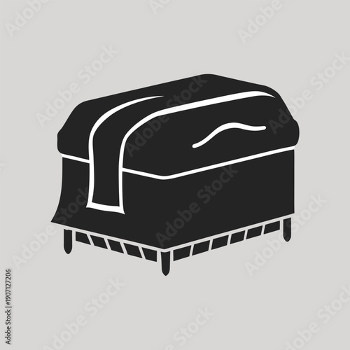 Black Silhouette of a Tufted Ottoman with a Drape furniture upholstered