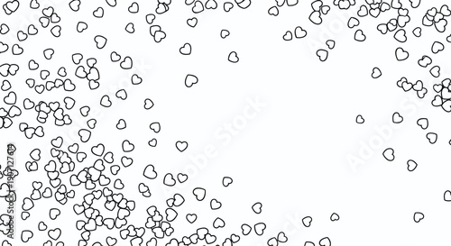Simple monochrome pattern features hundreds of tiny heart outlines scattered across a plain white background for romance.