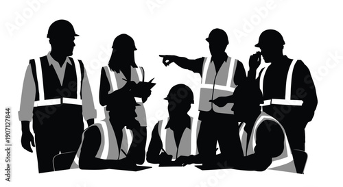 Silhouette of construction workers collaborating on a project outdoors
