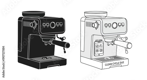 Two espresso machines a black version and a white version