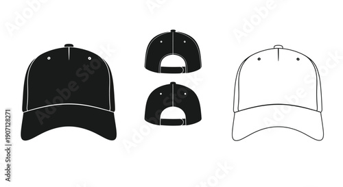 Three baseball caps displayed in varying styles and perspectives